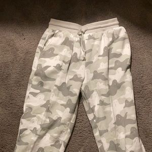 White grey camo sweat pants with ghost detail